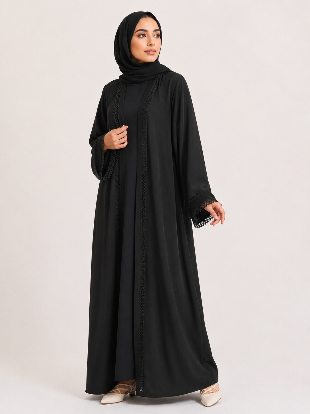 Essential Lace Trim Abaya Set