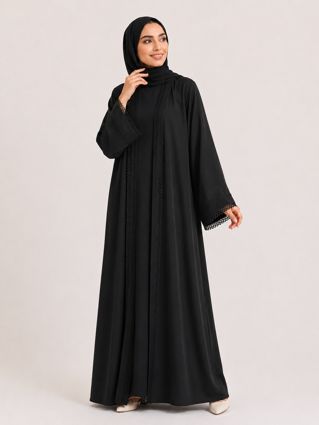 Essential Lace Trim Abaya Set
