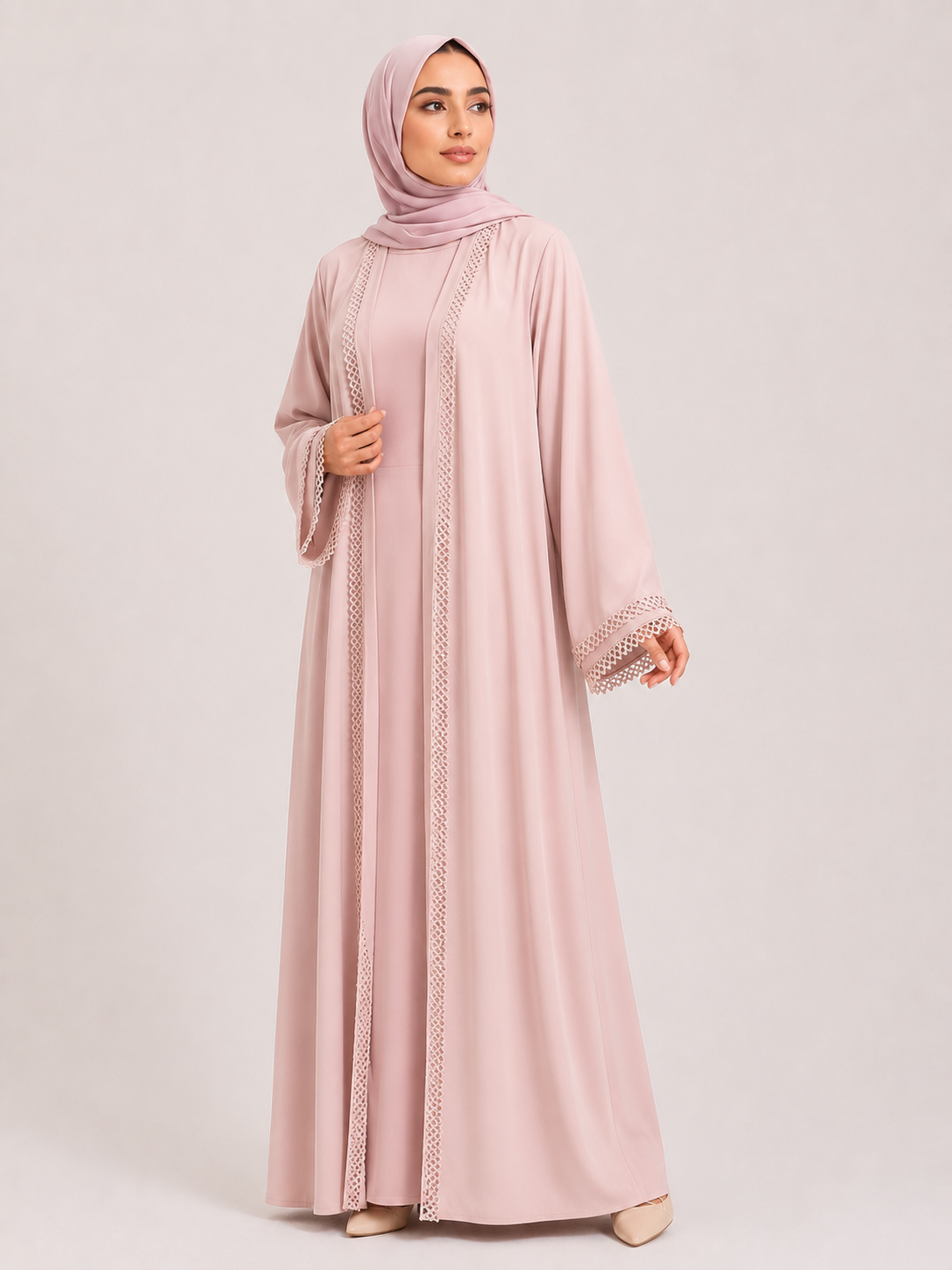 Essential Lace Trim Abaya Set