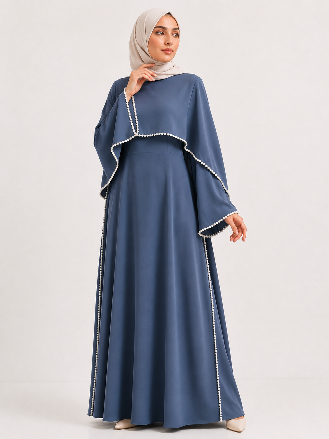Pearl Trim Cape Abaya