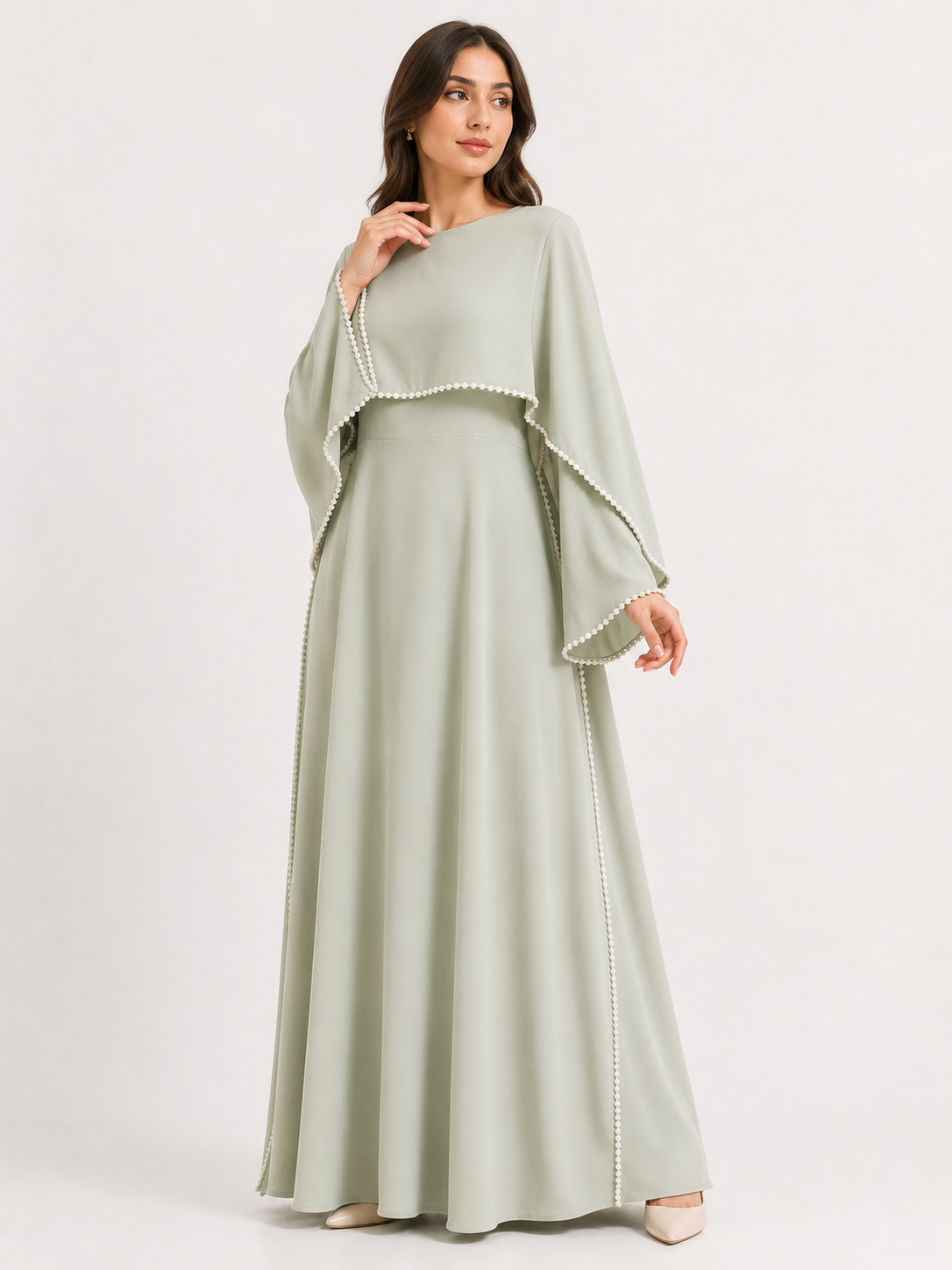 Pearl Trim Cape Abaya