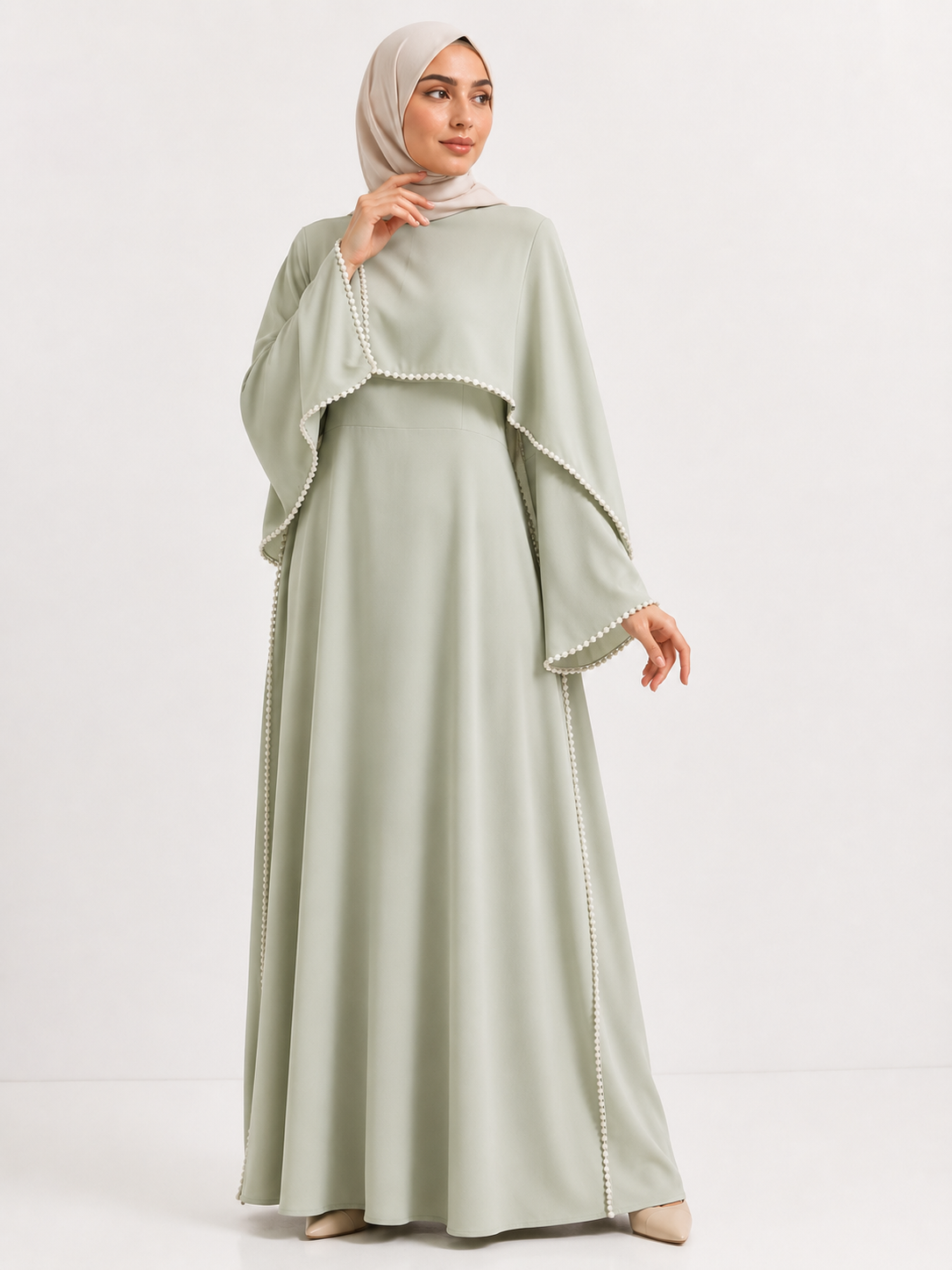 Pearl Trim Cape Abaya