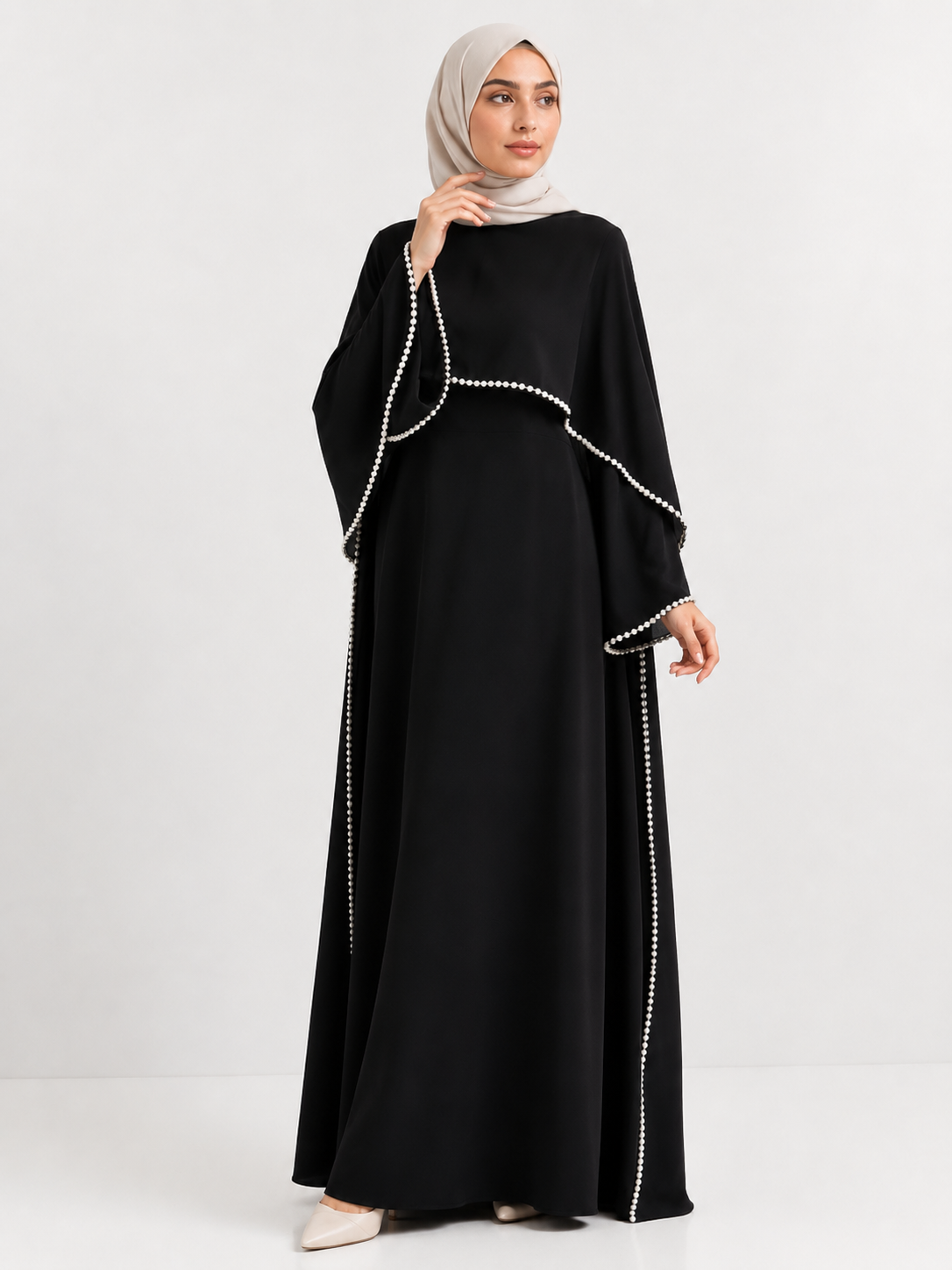 Pearl Trim Cape Abaya