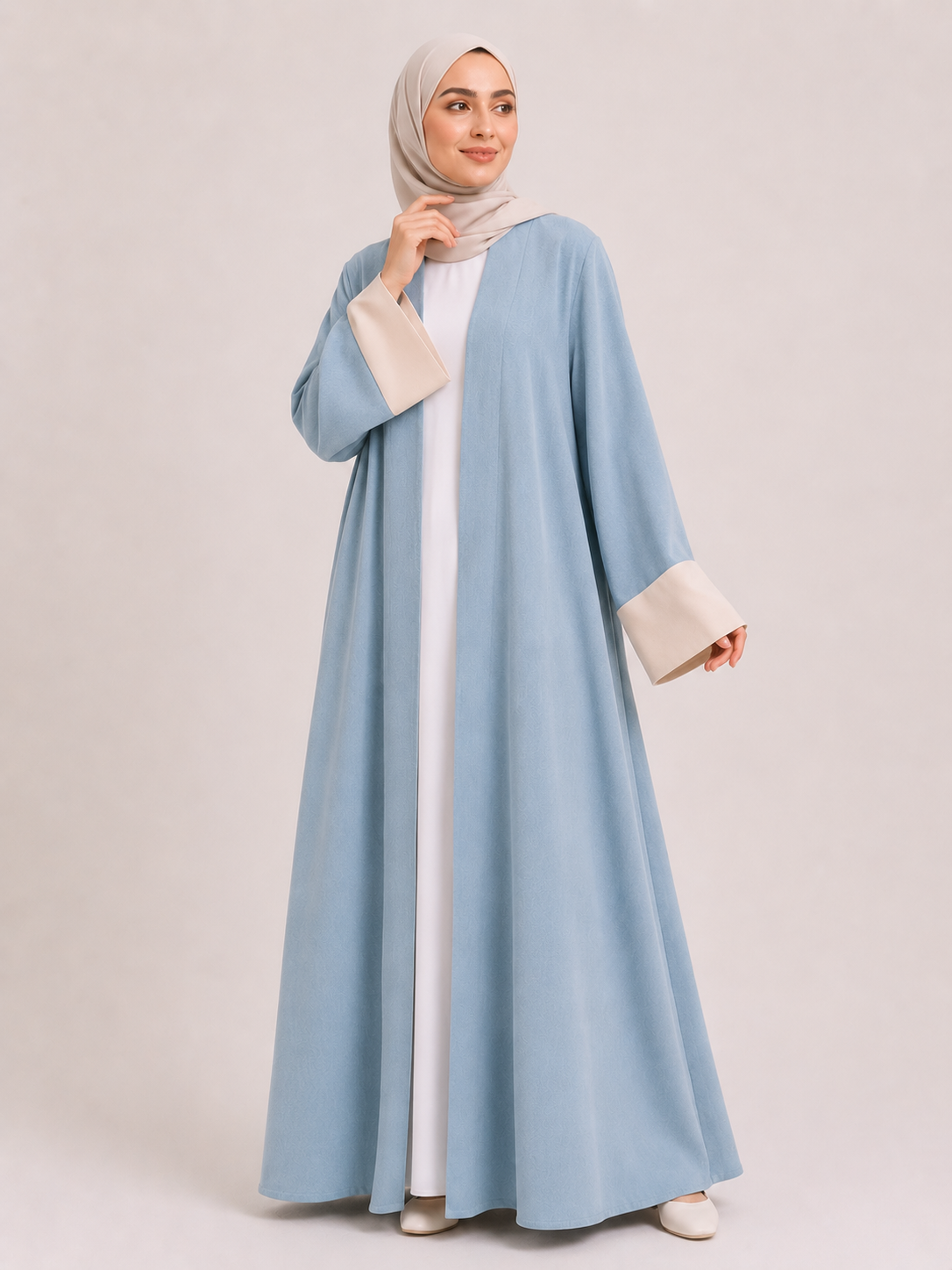 Elara Contrast Cuff Open Abaya