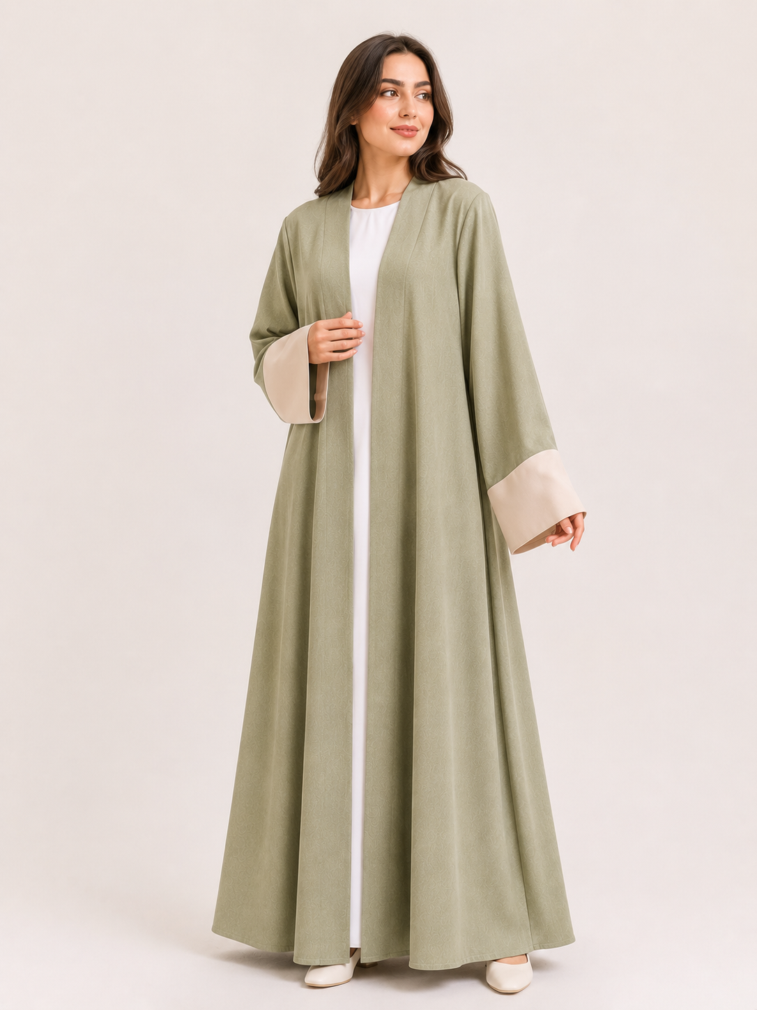 Elara Contrast Cuff Open Abaya
