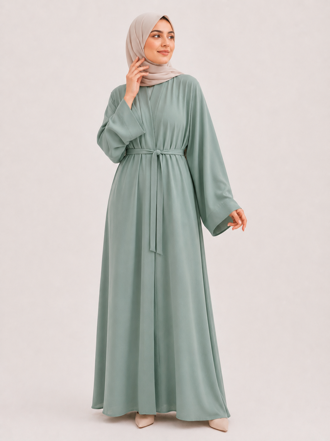 Tie-Waist Abaya – Sage Green