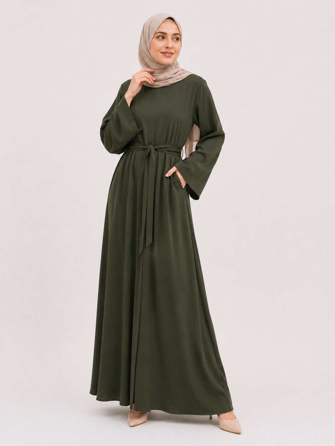 Tie-Waist Maxi Abaya – Dusty Mauve