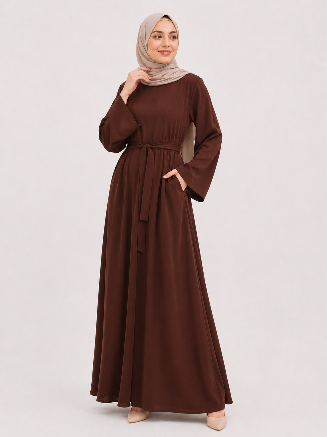 Tie-Waist Maxi Abaya – Dusty Mauve
