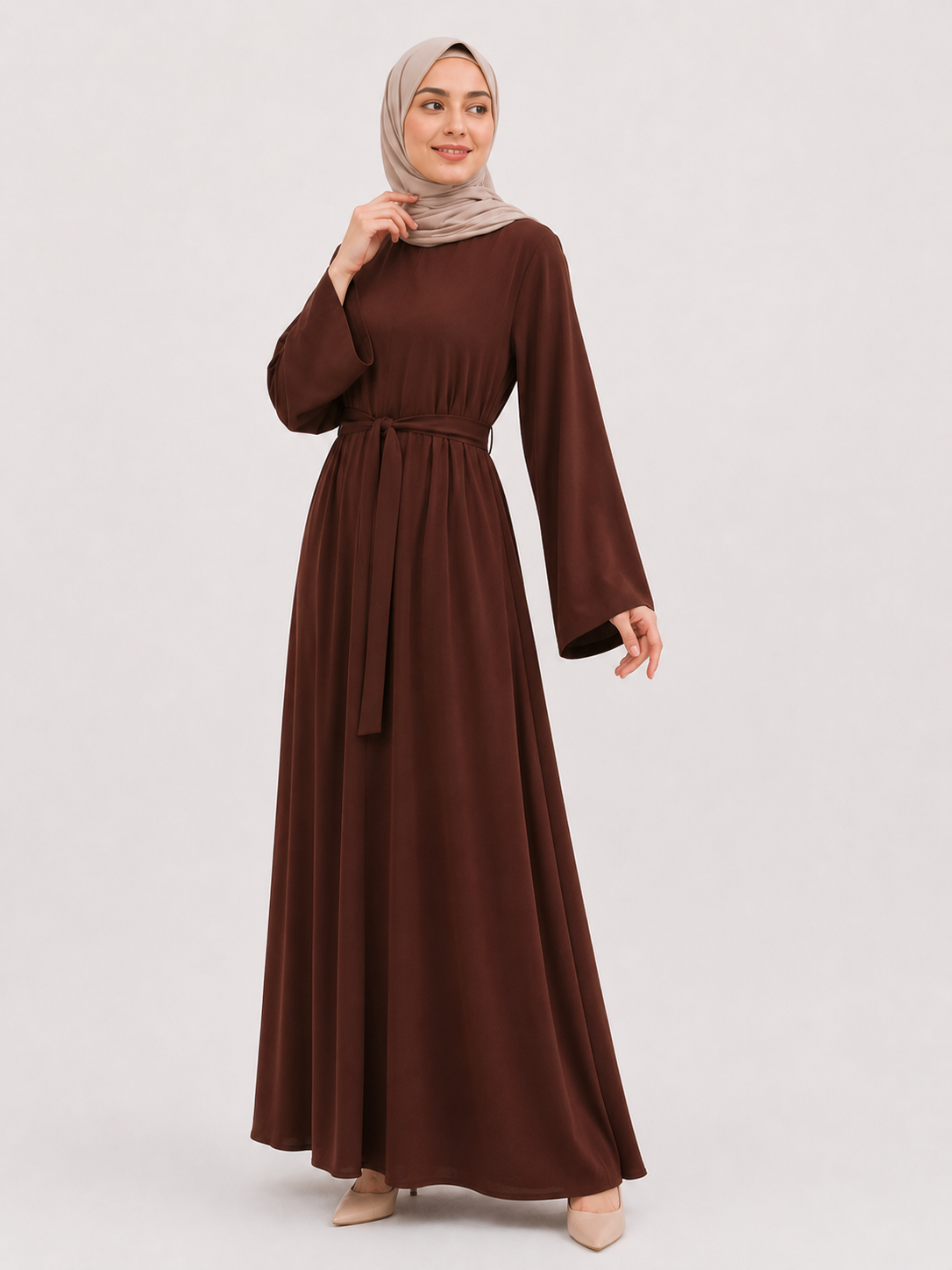 Tie-Waist Maxi Abaya – Dusty Mauve
