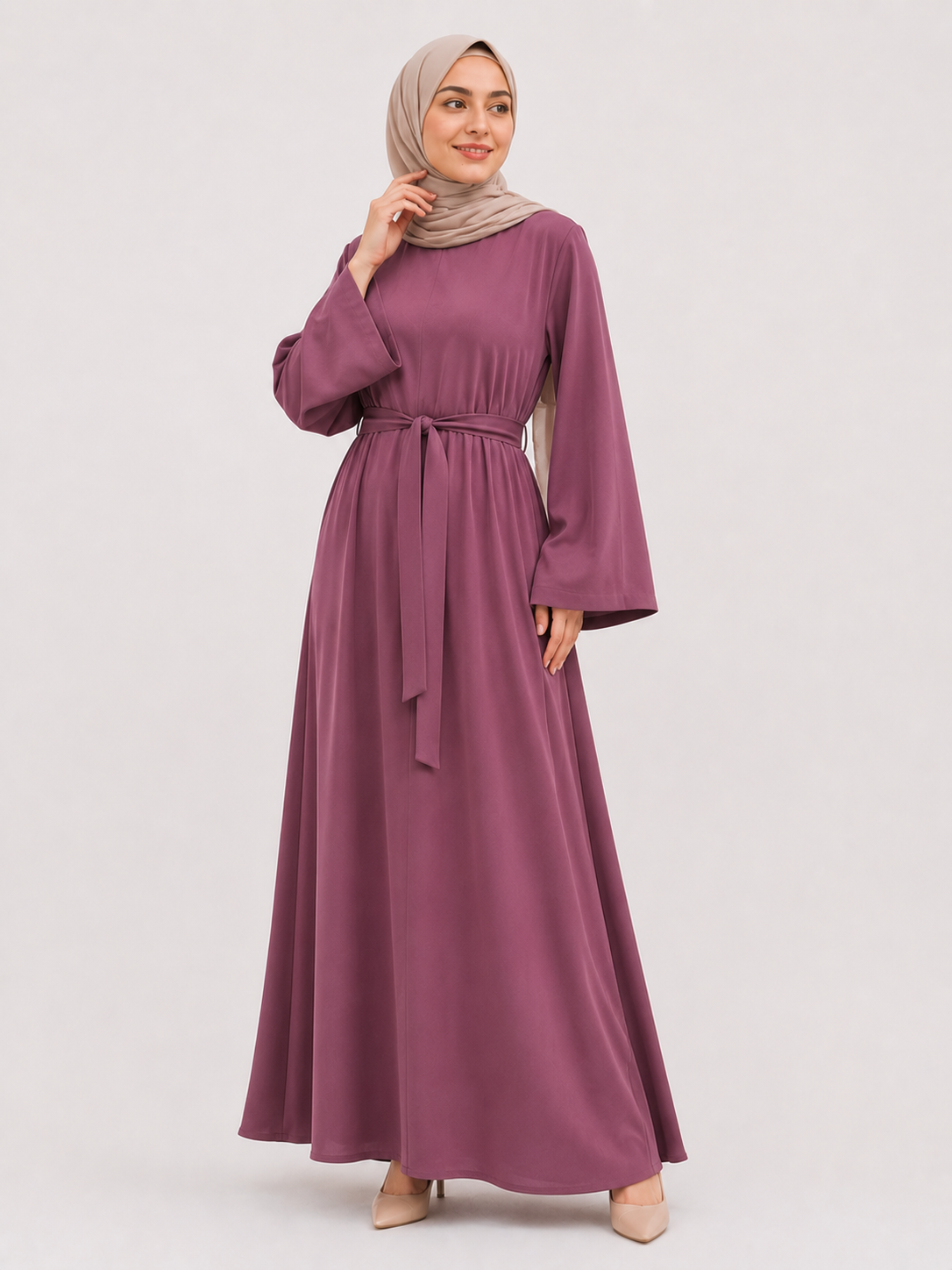 Tie-Waist Maxi Abaya – Dusty Mauve