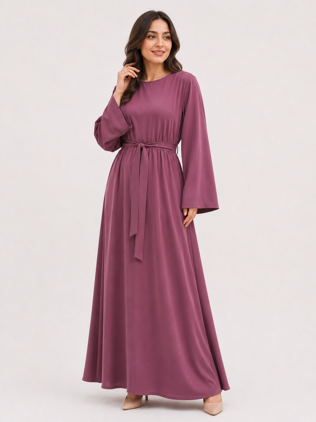 Tie-Waist Maxi Abaya – Dusty Mauve