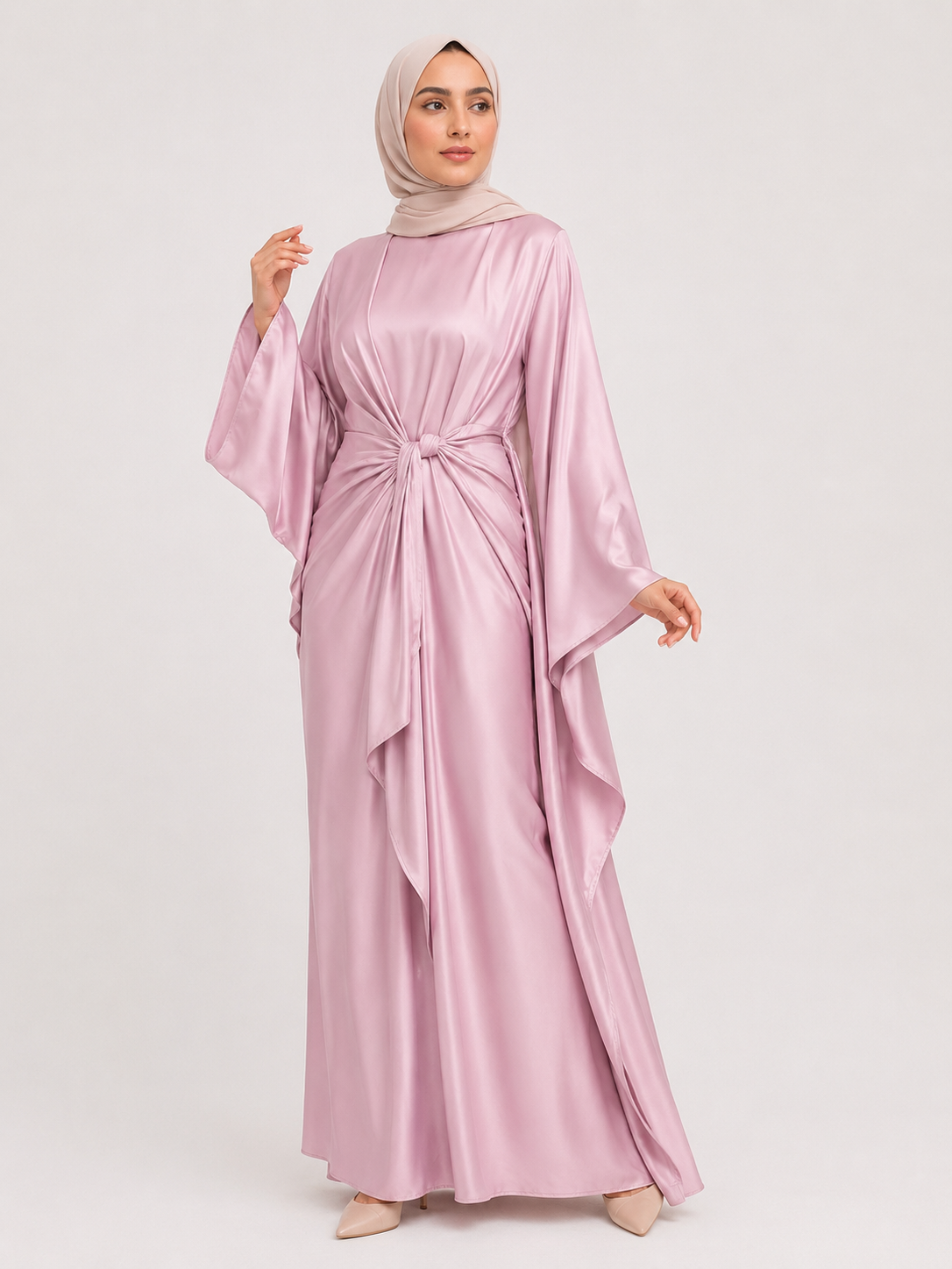 Satin Drape Abaya – Dusty Rose