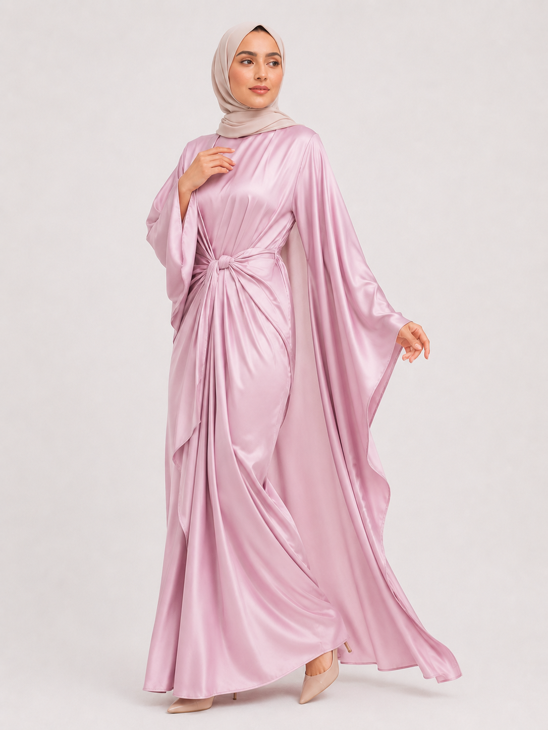 Satin Drape Abaya – Dusty Rose