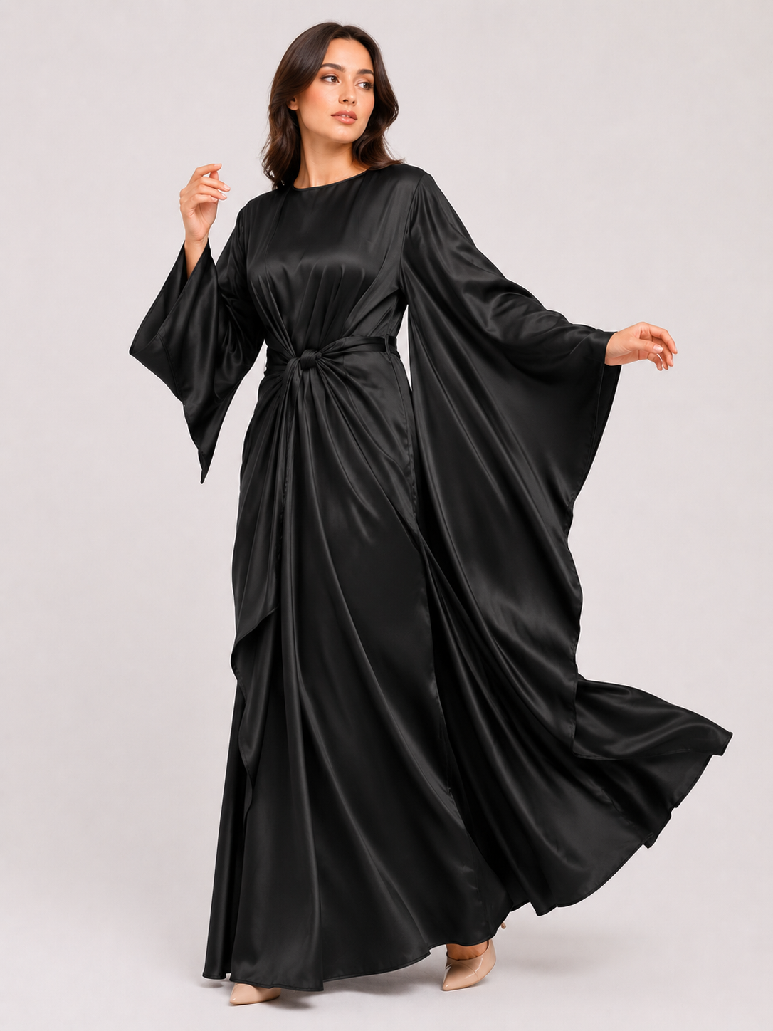 Satin Drape Abaya – Dusty Rose
