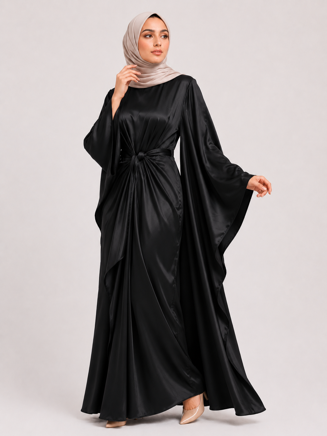 Satin Drape Abaya – Dusty Rose