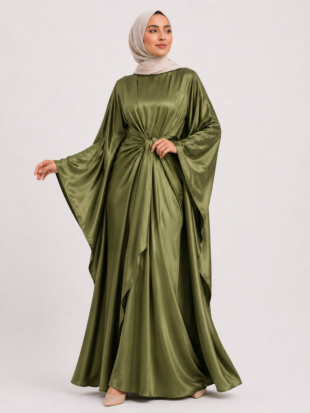 Satin Drape Abaya – Dusty Rose
