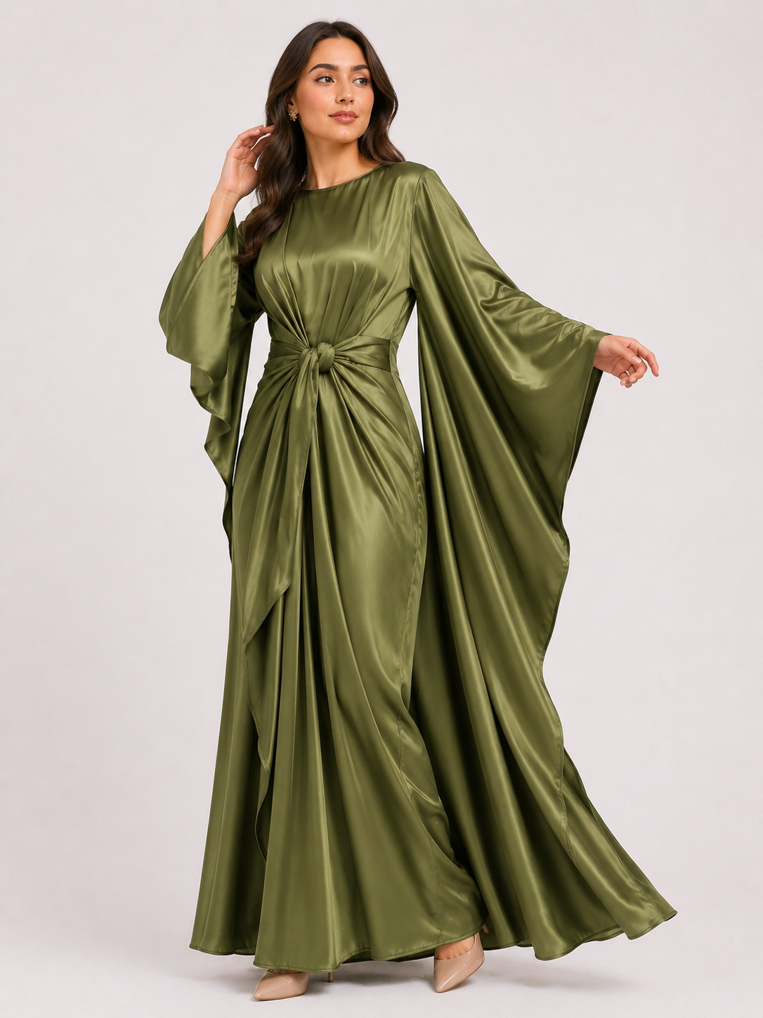 Satin Drape Abaya – Dusty Rose