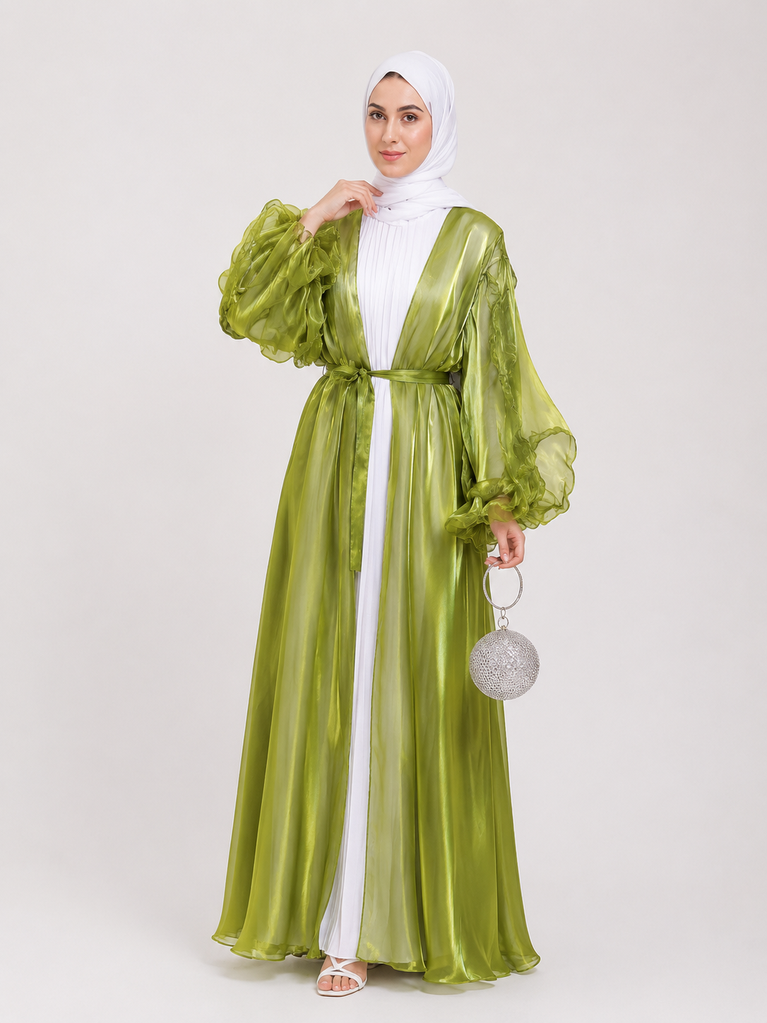 Luna Sheer Sleeve Abaya – Silver Mist