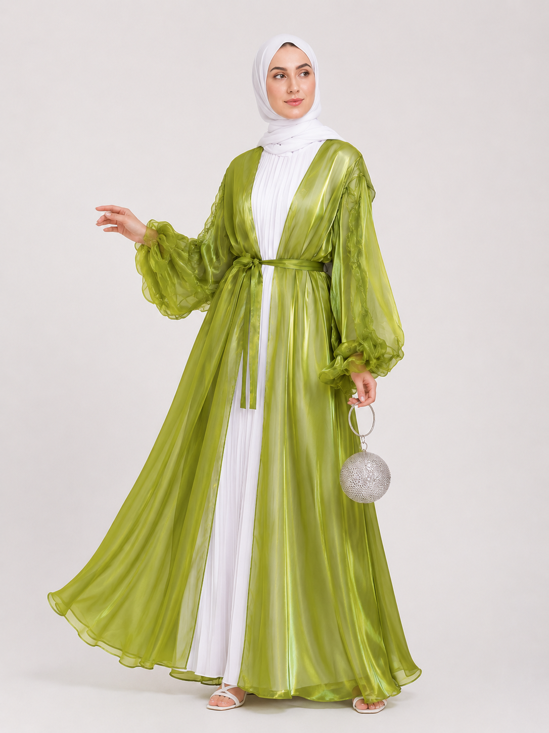 Luna Sheer Sleeve Abaya – Silver Mist