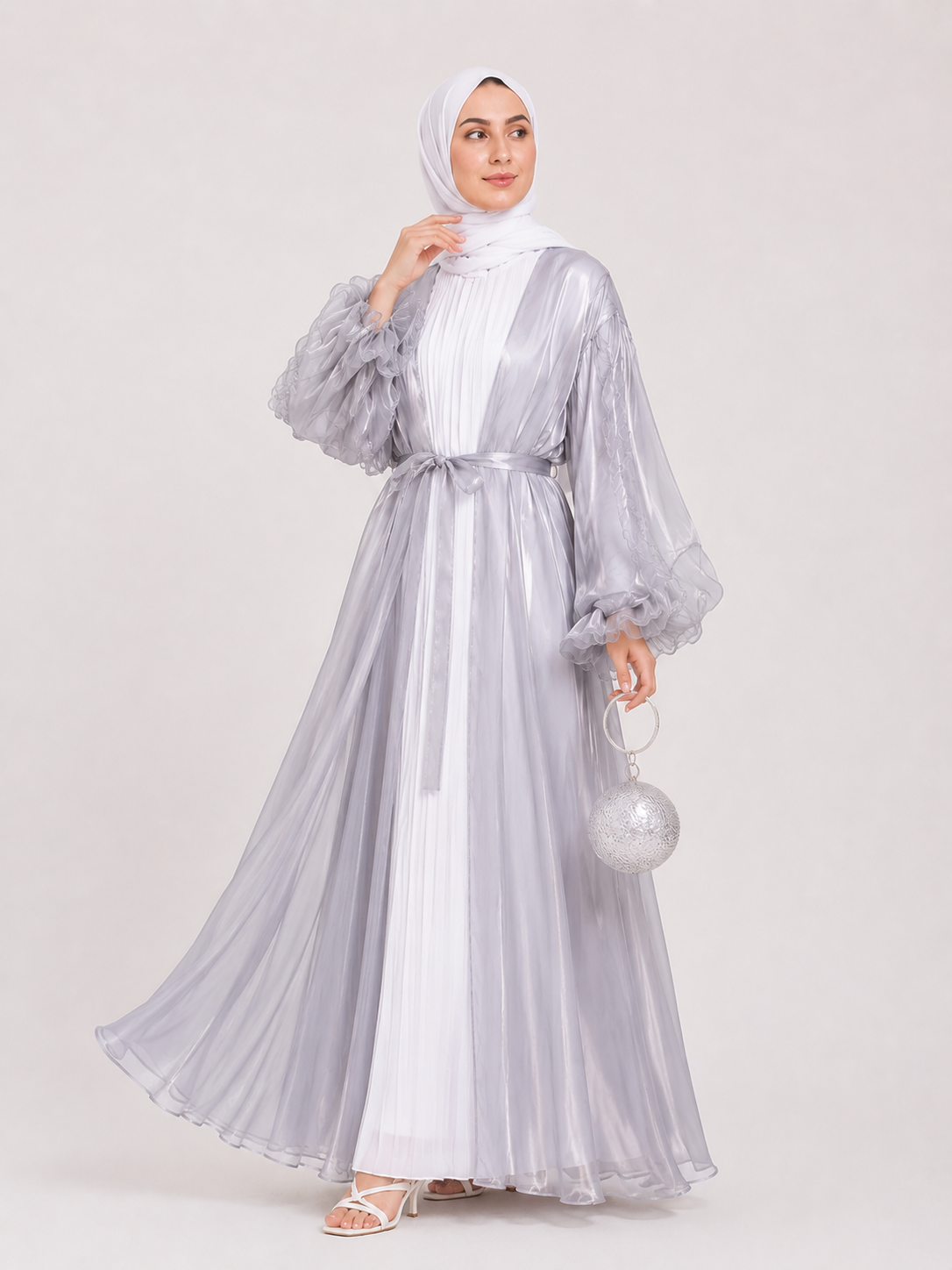 Luna Sheer Sleeve Abaya – Silver Mist