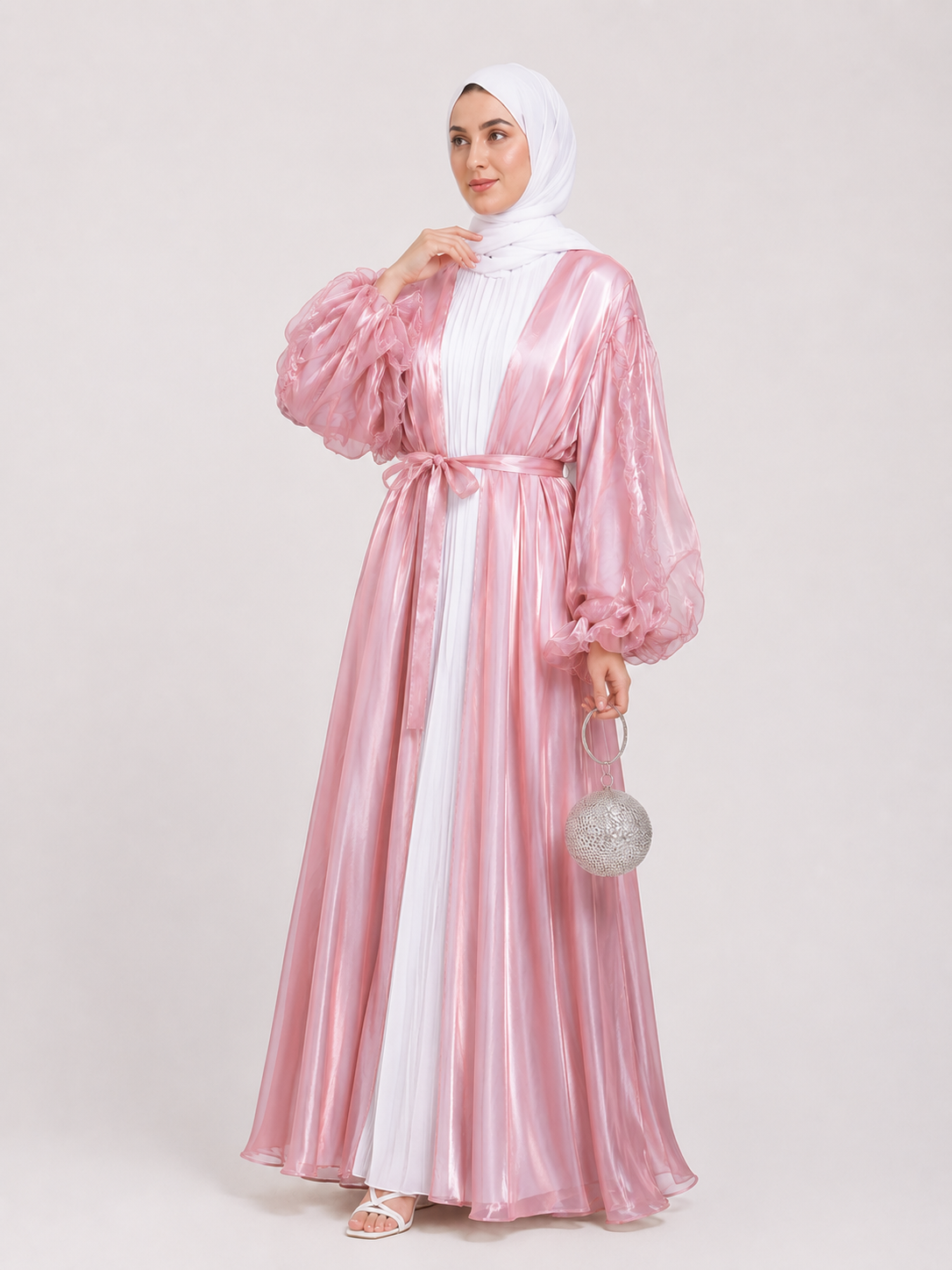 Luna Sheer Sleeve Abaya – Silver Mist