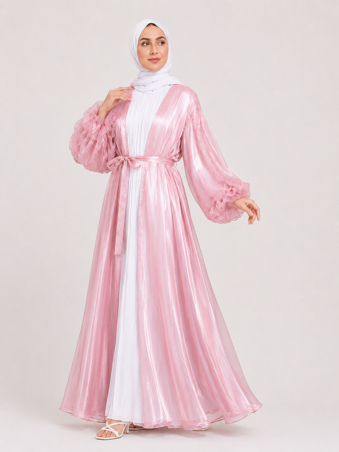 Luna Sheer Sleeve Abaya – Silver Mist