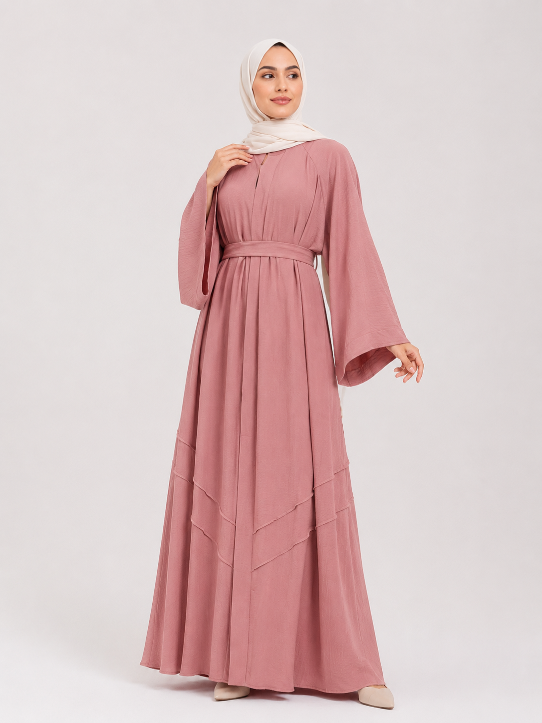 Amina Layered Maxi Abaya – Olive Sage