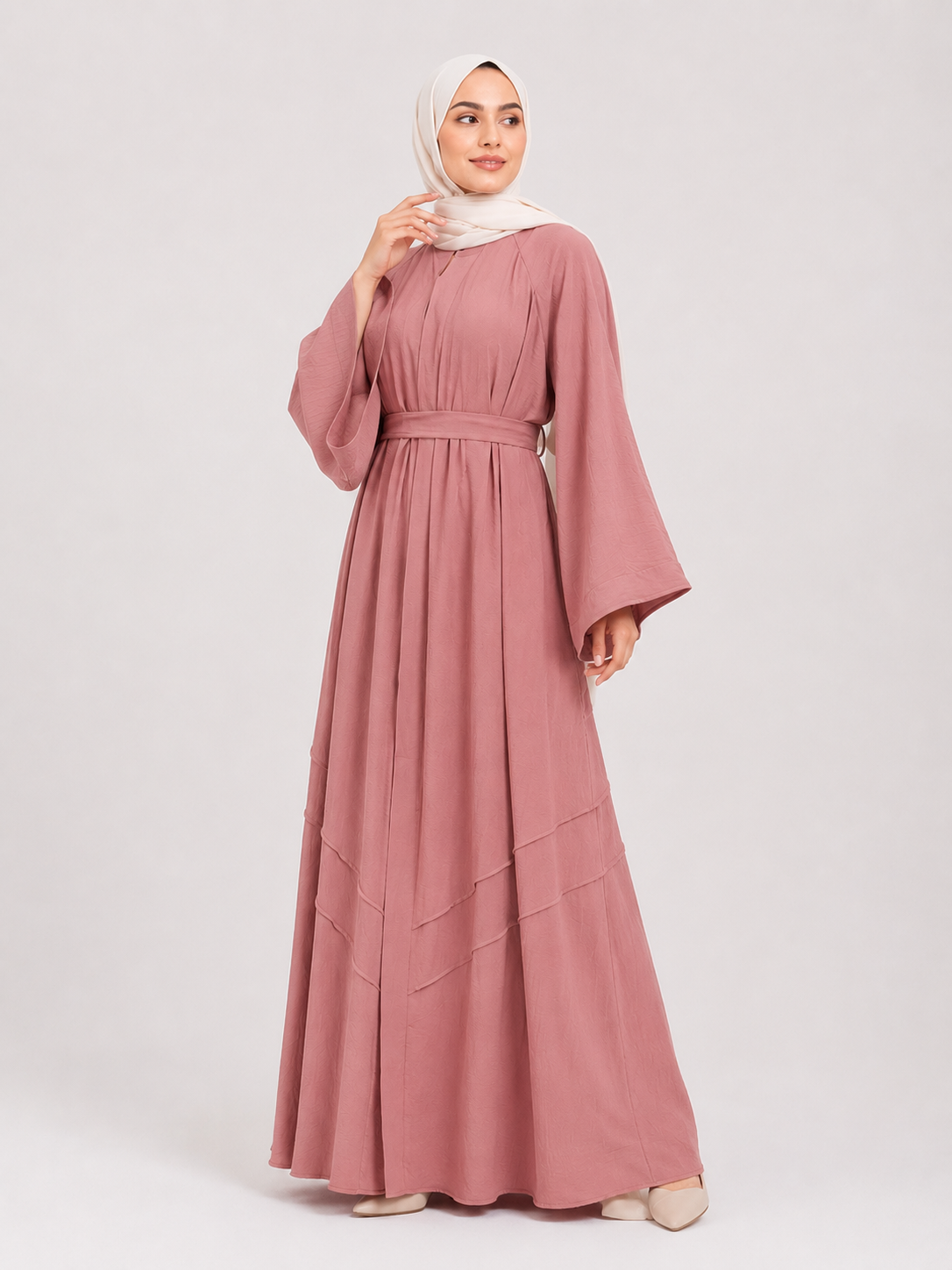 Amina Layered Maxi Abaya – Olive Sage