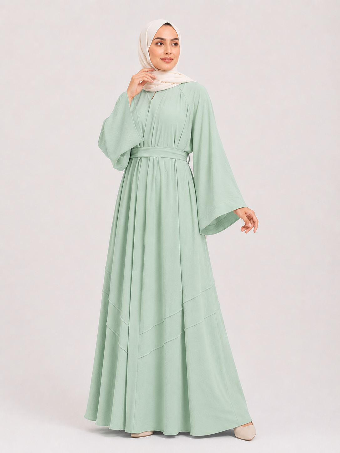 Amina Layered Maxi Abaya – Olive Sage