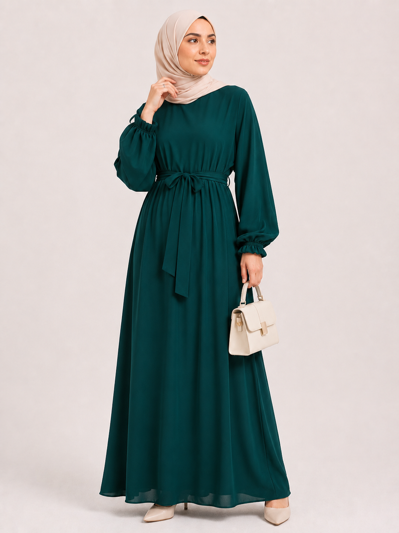 Zaria Tie-Waist Maxi Abaya – Emerald Teal