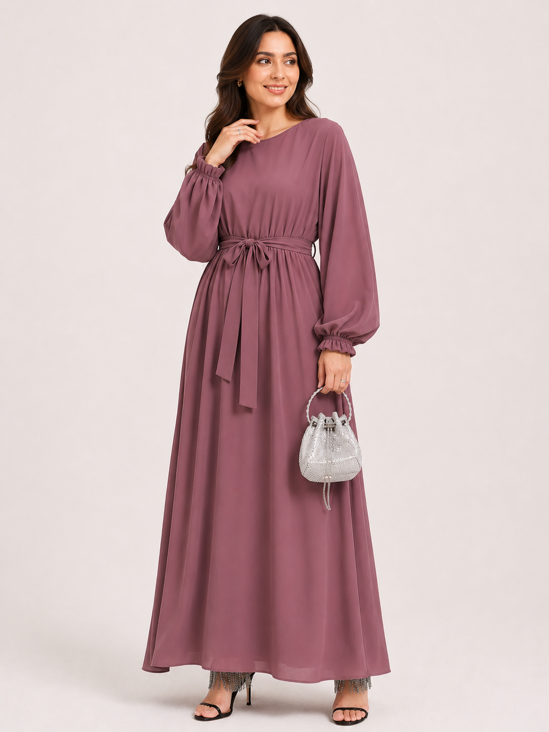Zaria Tie-Waist Maxi Abaya – Emerald Teal