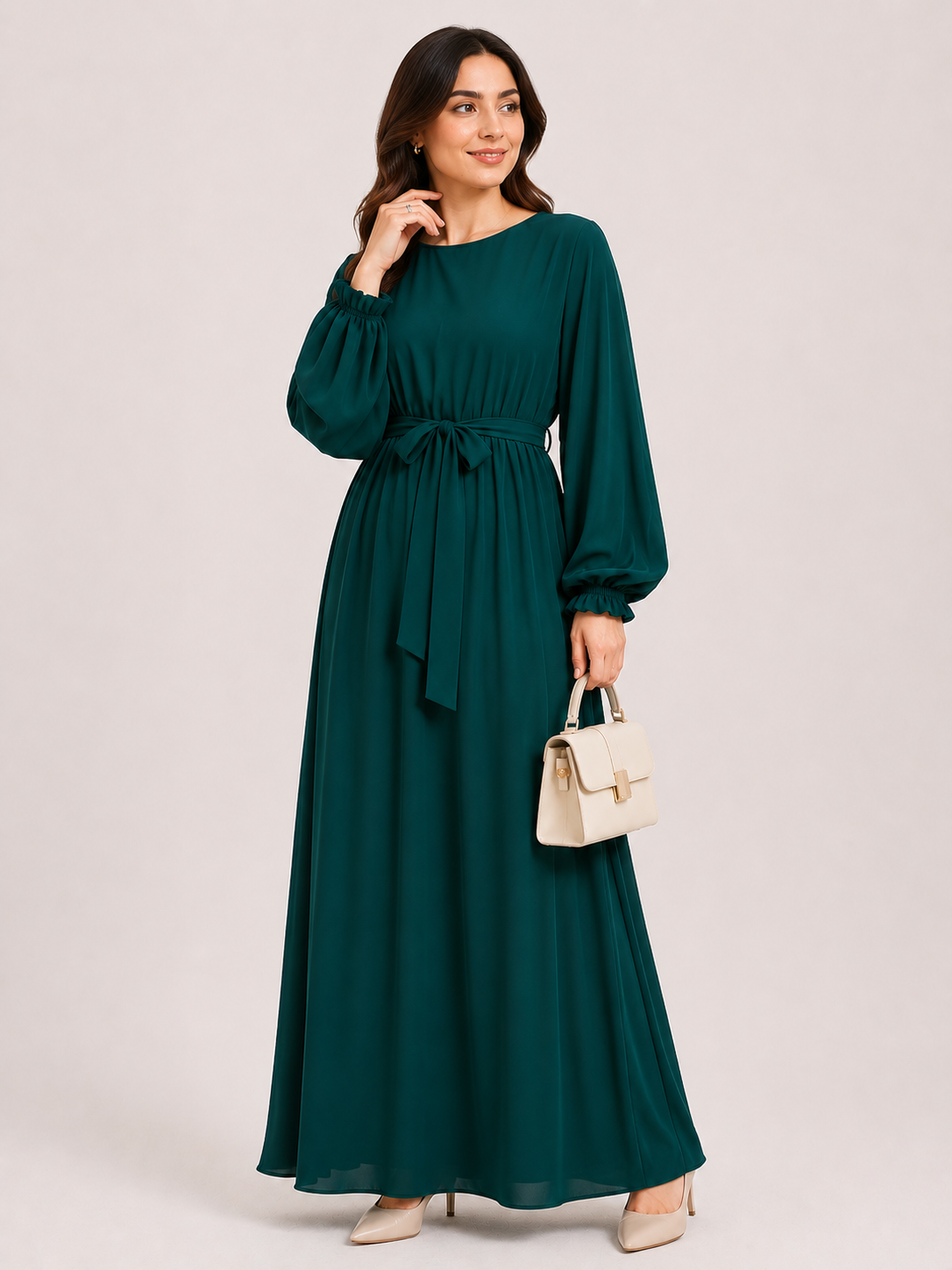 Zaria Tie-Waist Maxi Abaya – Emerald Teal