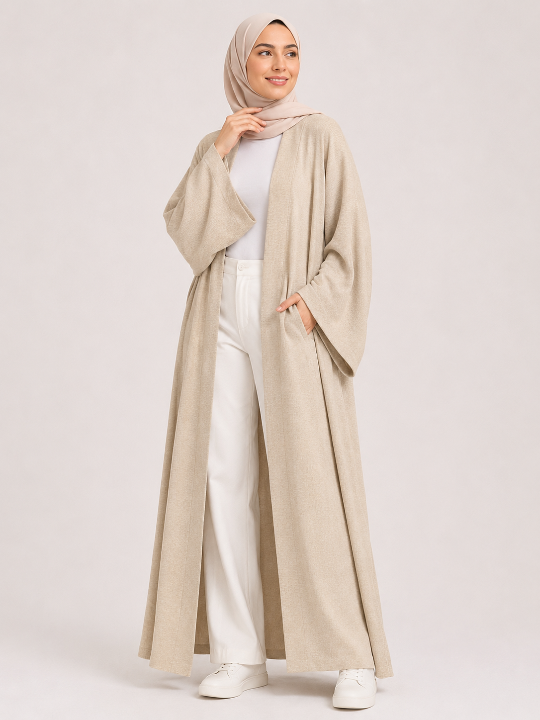 Noura Open Front Kimono Abaya – Mocha Brown