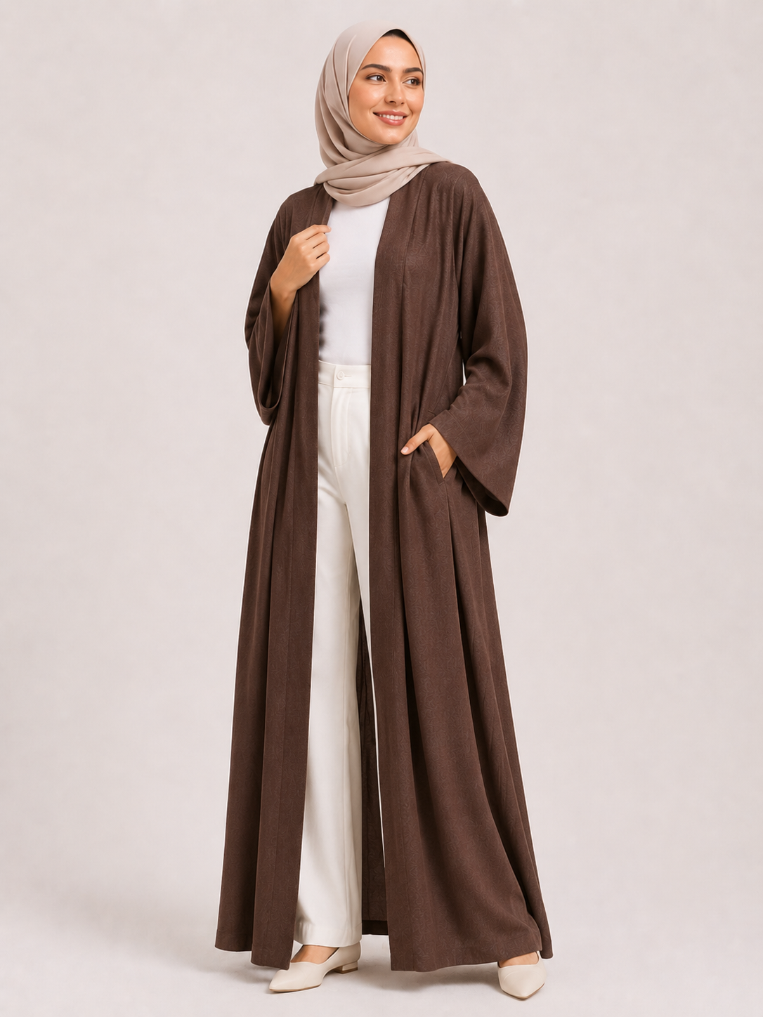 Noura Open Front Kimono Abaya – Mocha Brown