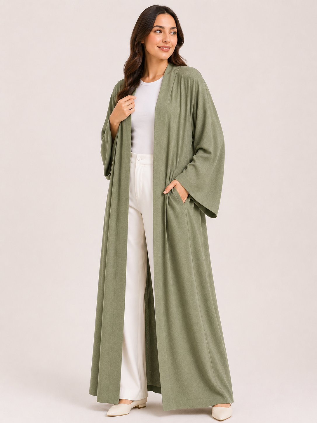 Noura Open Front Kimono Abaya – Mocha Brown