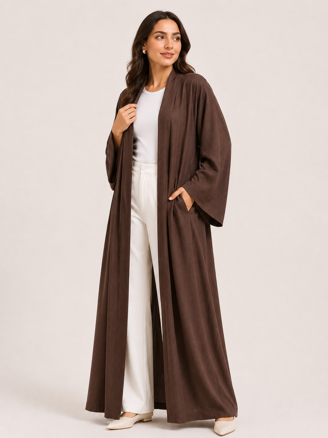 Noura Open Front Kimono Abaya – Mocha Brown