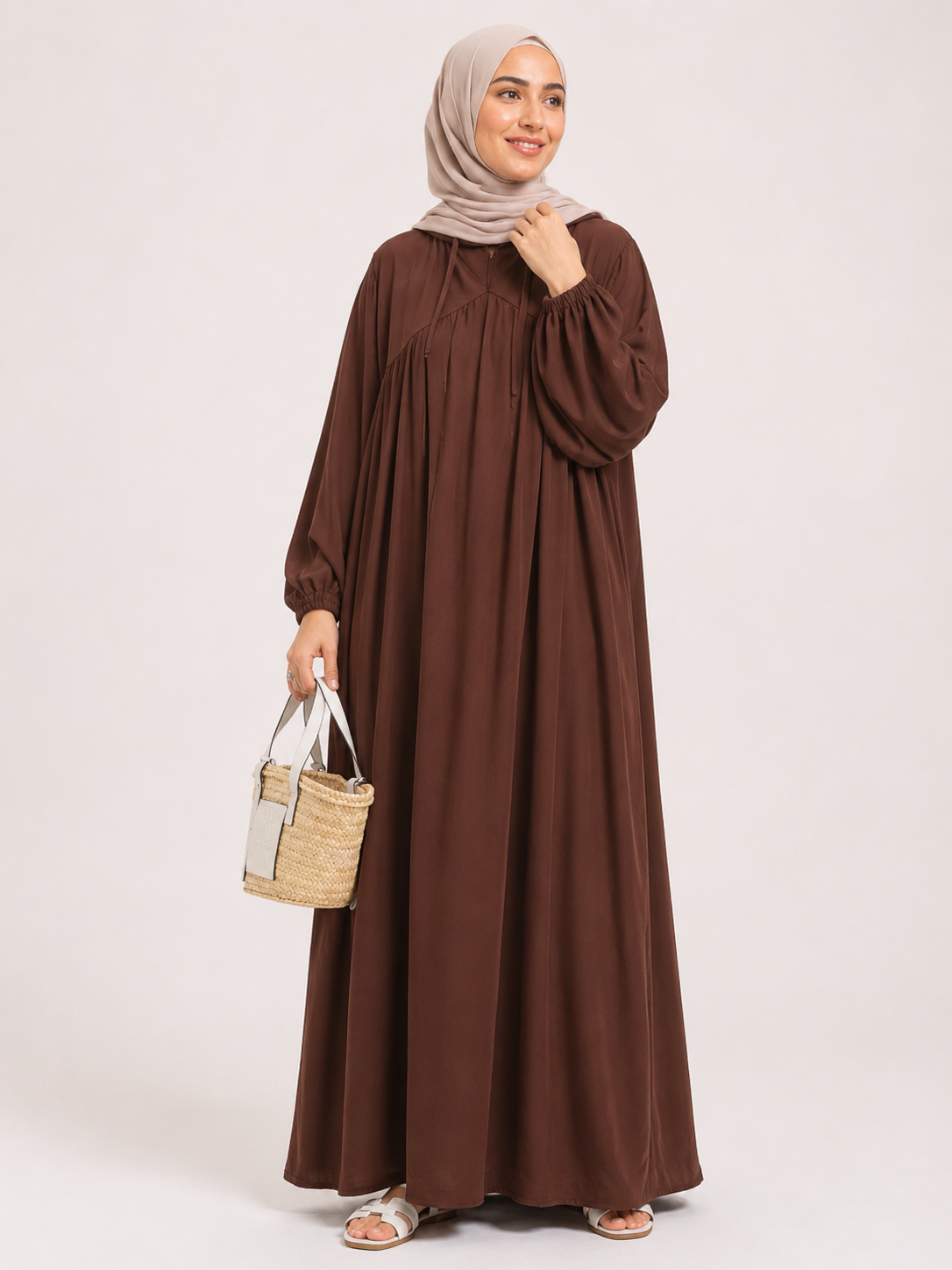 Layana Gathered Maxi Abaya – Lavender Mist