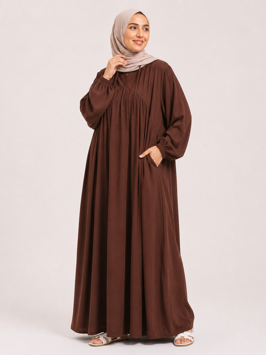 Layana Gathered Maxi Abaya – Lavender Mist