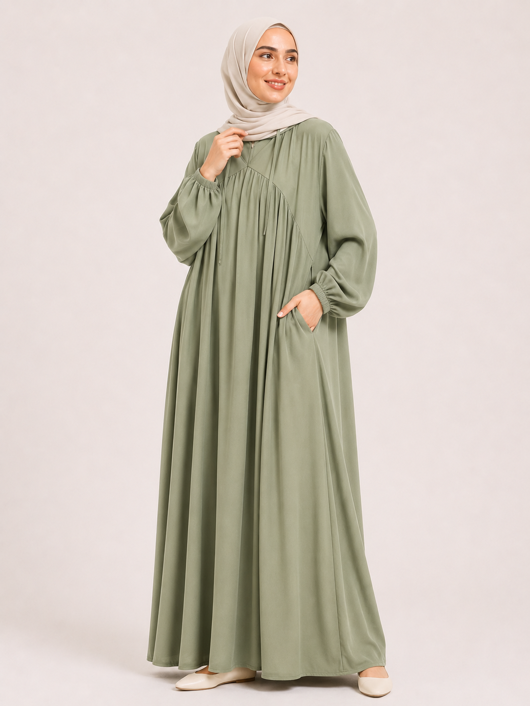 Layana Gathered Maxi Abaya – Lavender Mist