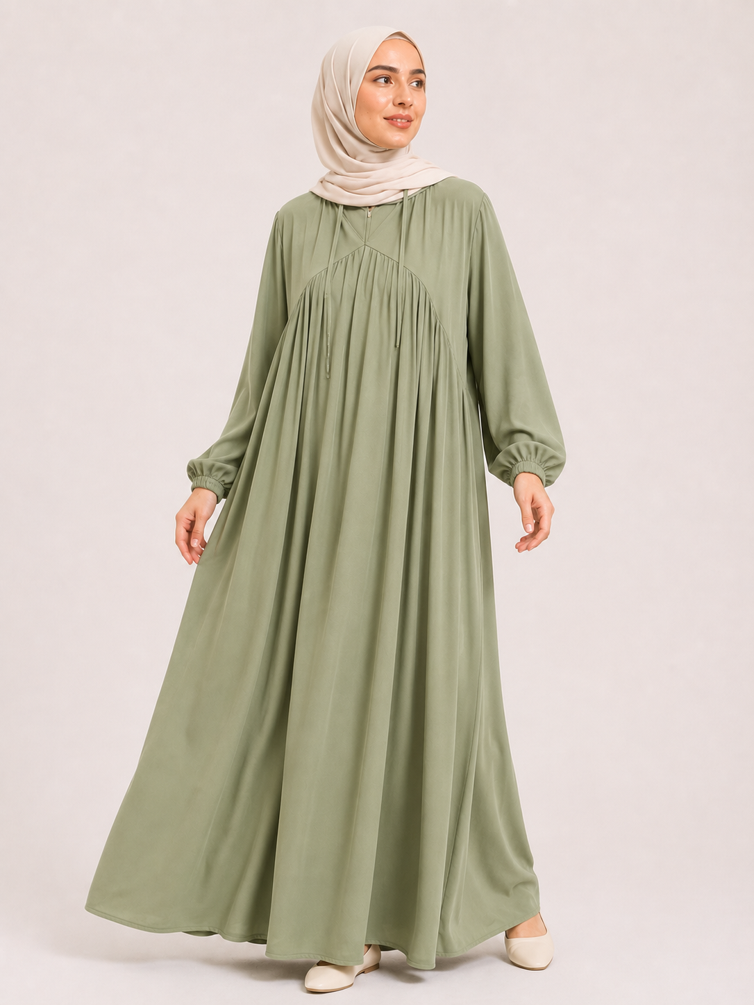 Layana Gathered Maxi Abaya – Lavender Mist