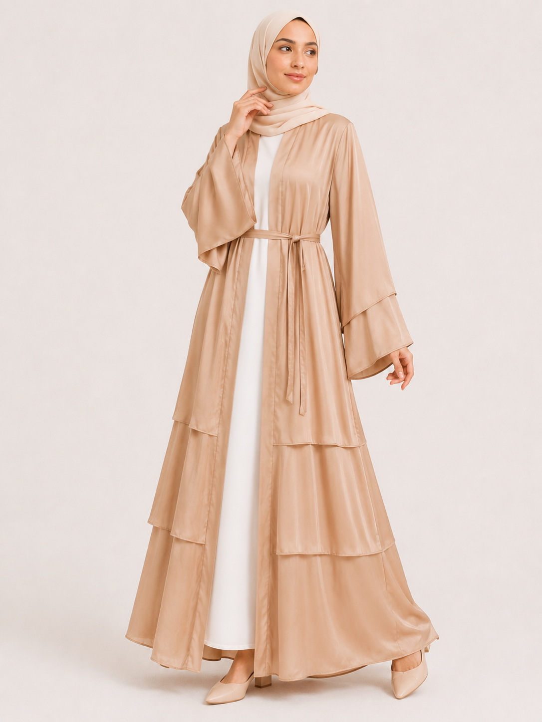 Aaliyah Tiered Open Abaya Set