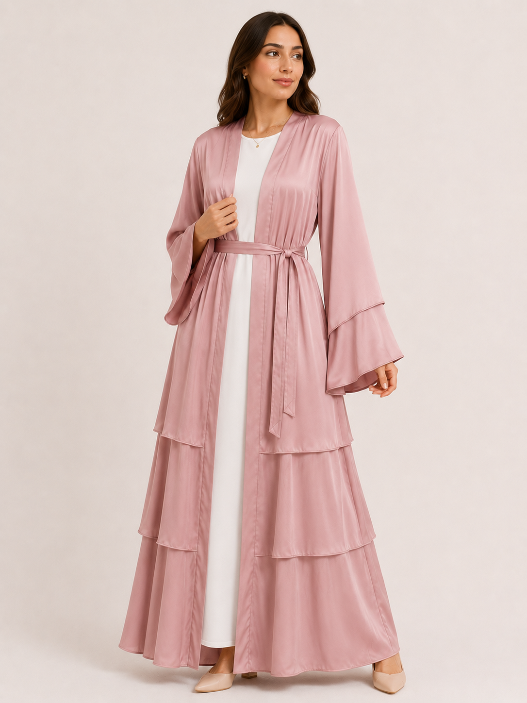 Aaliyah Tiered Open Abaya Set