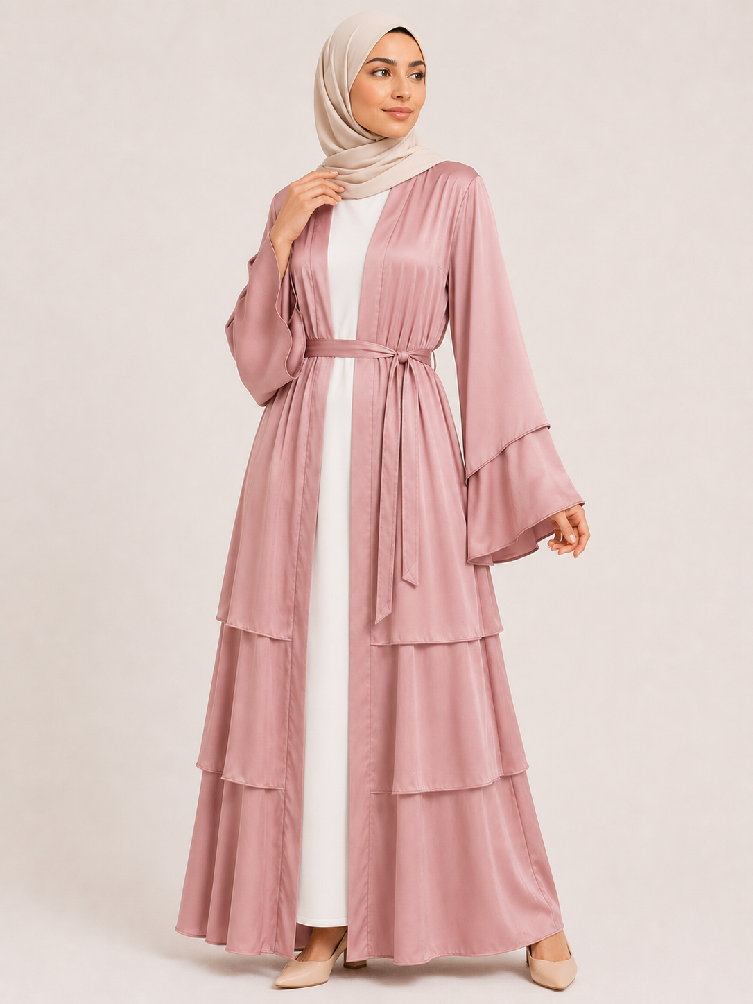 Aaliyah Tiered Open Abaya Set