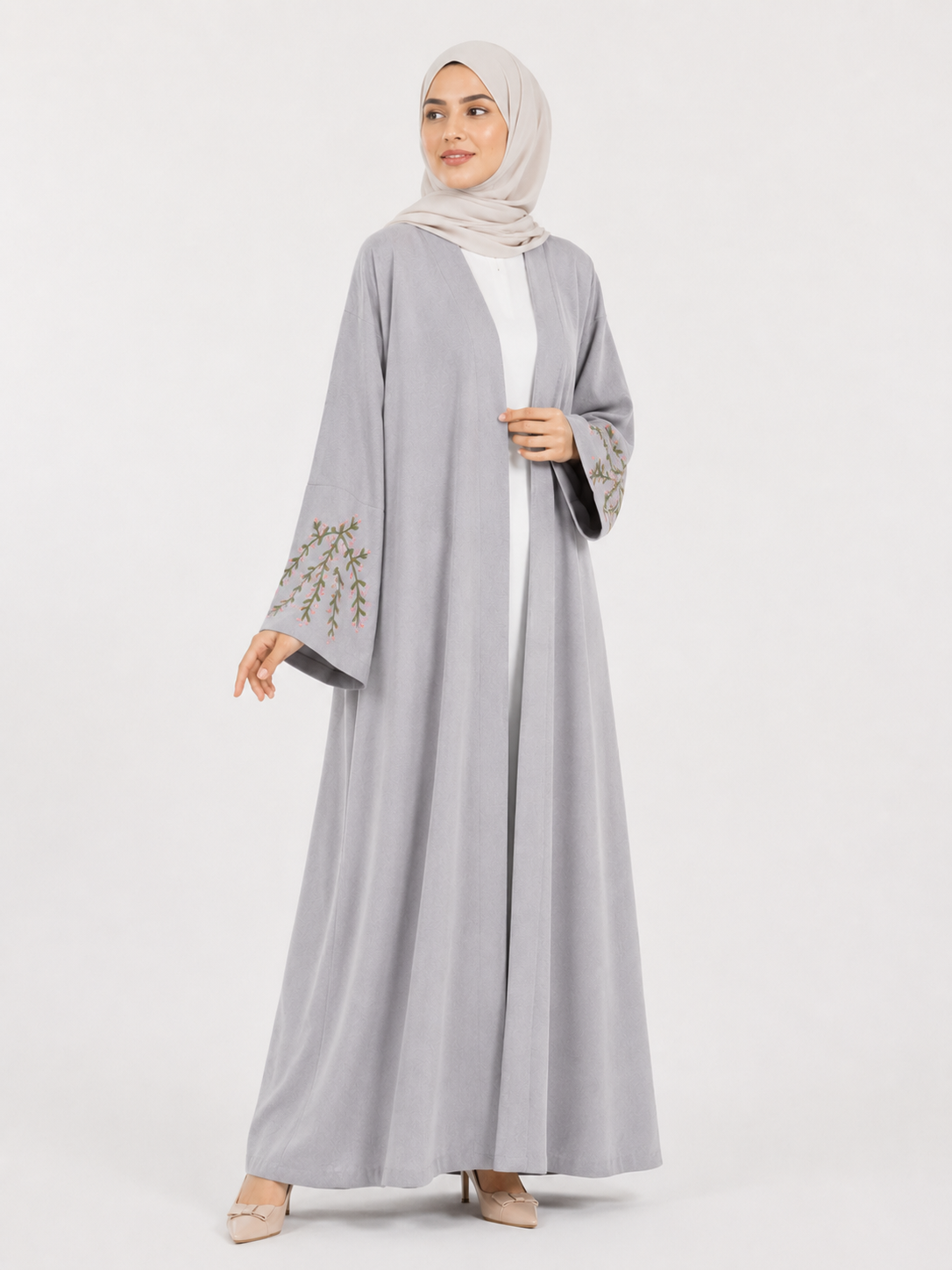 Embroidered Sleeve Open Abaya