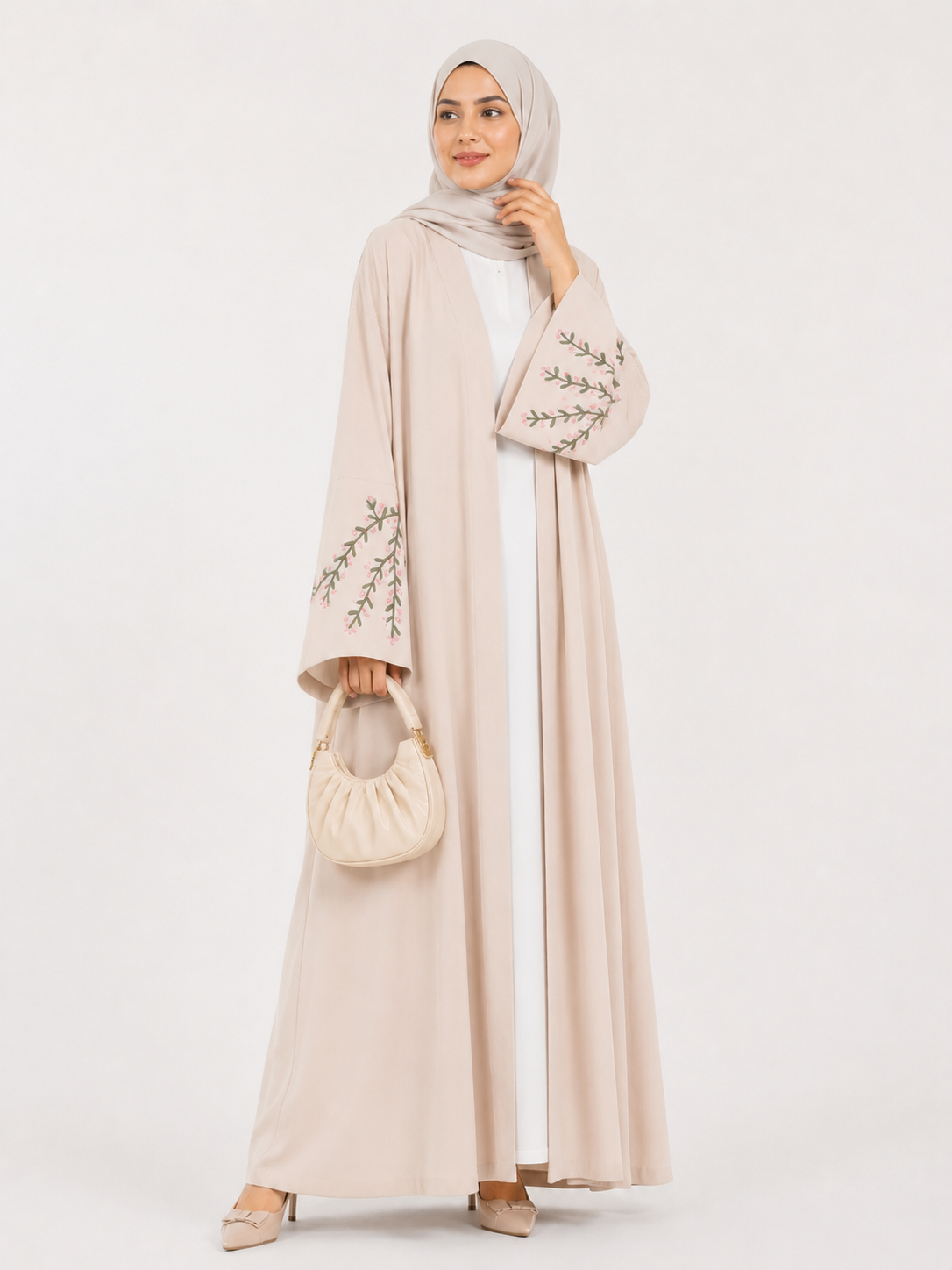Embroidered Sleeve Open Abaya