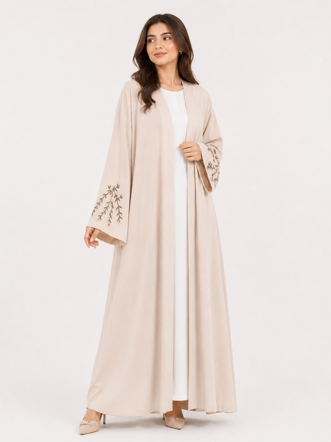 Embroidered Sleeve Open Abaya