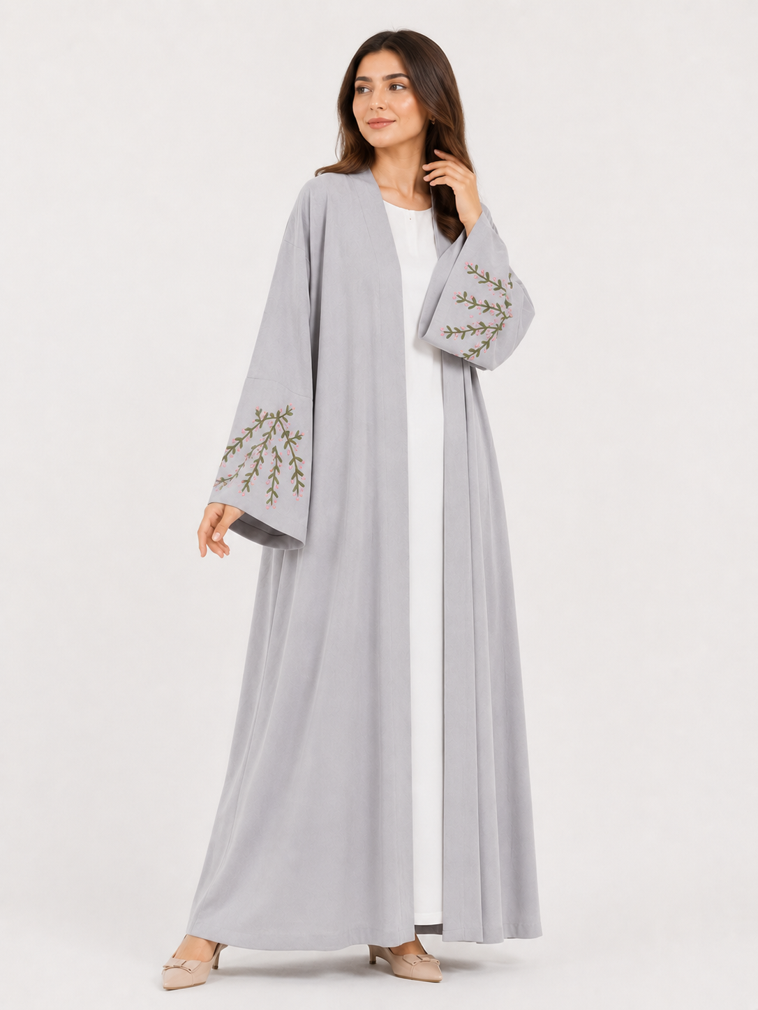 Embroidered Sleeve Open Abaya