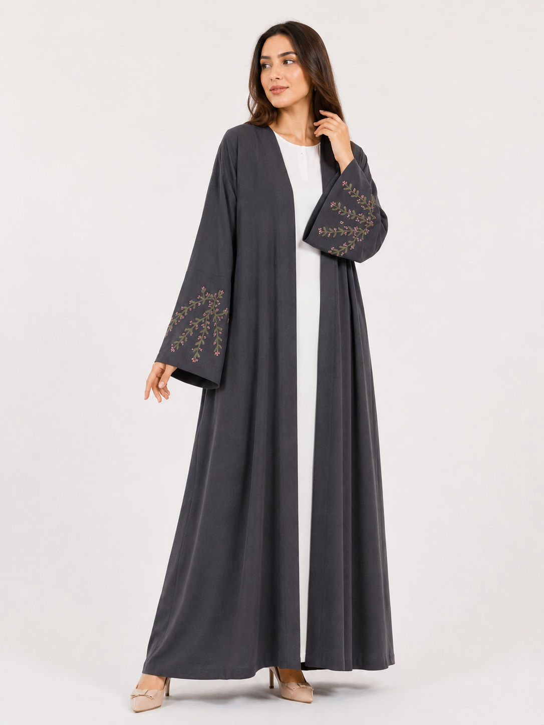 Embroidered Sleeve Open Abaya