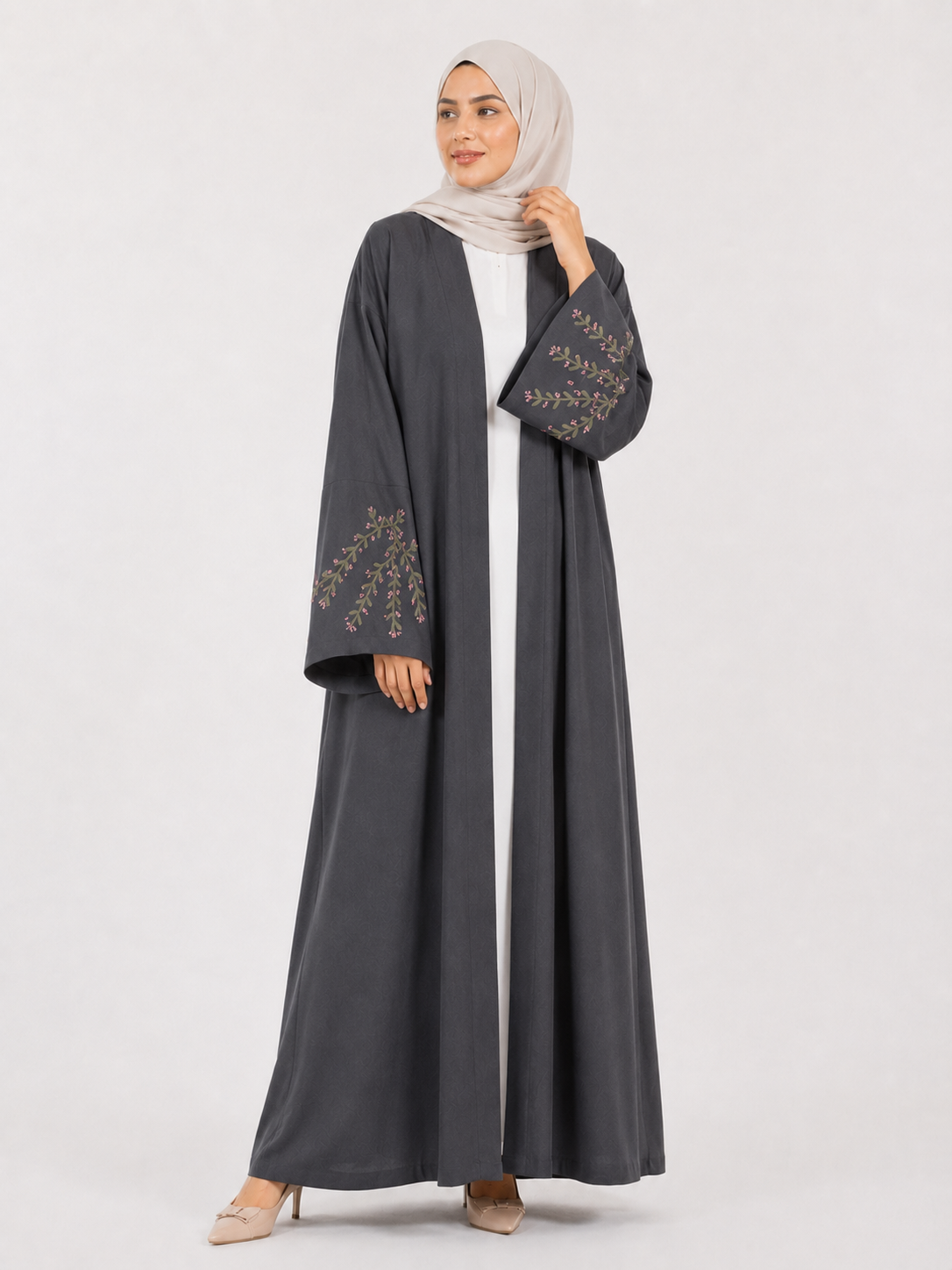 Embroidered Sleeve Open Abaya