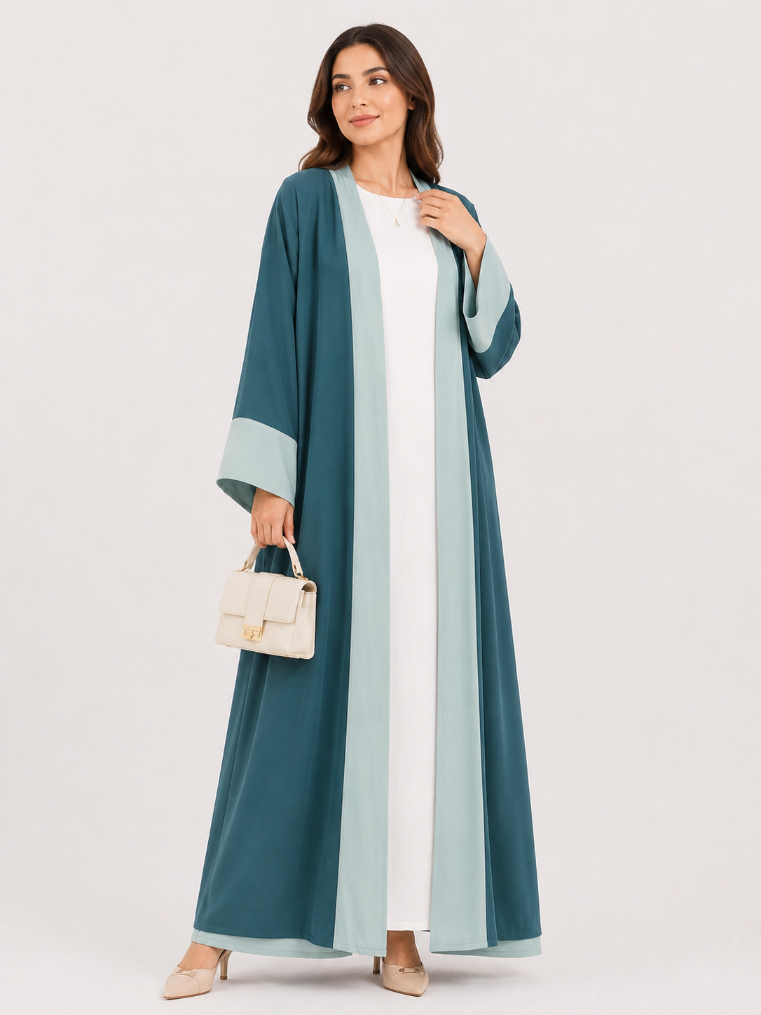 Two-Tone Open Front Abaya
